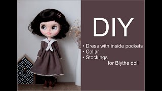 Dress with inside pockets collar stockings for Blythe doll [upl. by Otila905]