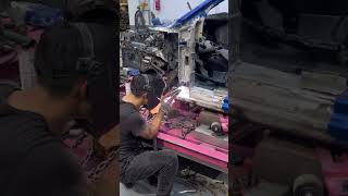 Welding a car that suffered a serious car accident [upl. by Nohtiek]