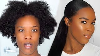 HOW TO SLEEK LOW PONYTAIL W WEAVE ON 4B4C NATURAL HAIR [upl. by Ahtikal]