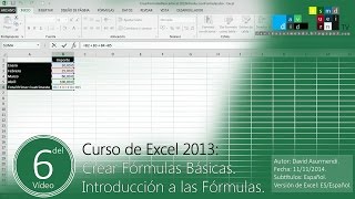 Curso Excel 2013 Crear Fórmulas Básicas en Excel 2013 Introducción a las Fórmulas [upl. by Remo541]