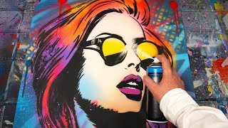 Explosive Pop Art Stencil Painting Create a Stylish Portrait with Fluorescent Colors 🎨🚀 [upl. by Waly979]