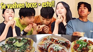 COREANOS REACCIONAN A TACOS CARNITAS Y TACOS AL PASTOR POR PRIMERA VEZ Pandita Chan [upl. by Acinoda]