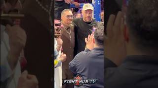 Tyson fury EMBRACES Usyk in first encounter after loss [upl. by Aitenev]