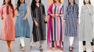 Latest Striped Kurti Designs For Casual amp Formal Wear  Lining Kurti Design  Striped Kurti Pattern [upl. by Mercedes504]