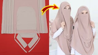 Instant Hijab Design With Nose Piece Cutting And Stitching Niqab Design DIY  Ready to wear hijab [upl. by Calandra]