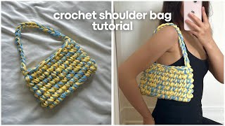 how to crochet a shoulder bag FOR BEGINNERS 🌻 crochet tshirt yarn bag [upl. by Aeriela]