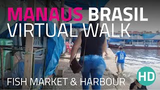 🇧🇷 Manaus Brazil Unveiled A Virtual Walking Tour  Harbor amp Fish Market Highlights  HD [upl. by Yetnruoc]