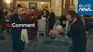 Orthodox Mass Baptism Five hundred infants baptized in a single ceremony [upl. by Einnim]