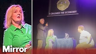 Liz Truss storms off stage after humiliating lettuce banner prank [upl. by Atela]