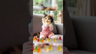 Calico cat eats special delicious Gummy Bear funny memes cat pets comedy [upl. by Vargas571]