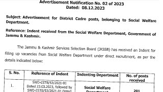 JKSSB Fresh Vacancies Out 🔥🔥 Big Update  Official ✔ Social Welfare Department Jobs JampK 2023 ✅ [upl. by Meek]