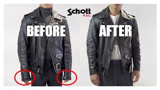 How To Shorten SchottNyc Biker Leather Jacket sleeves and The Ultimate STYLE [upl. by Charin]