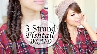 Three 3 Strand Fishtail Braid Hair Tutorial  Hairstyle [upl. by Halladba]