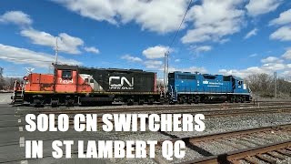 4 16 24 SOLO CN SWITCHERS AT ST LAMBERT QUEBEC LEVEL CROSSING [upl. by Zaob]