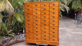 Repolishing An Amazing 40 Drawer Queensland Maple Office Bankers Drawers Circa 1920 PT3 [upl. by Nonnah]