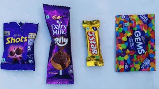 Short chocos dairy milk 🥛 chocolate 5 star 🍪🍭 gems unboxing chocolates [upl. by Notsrik]