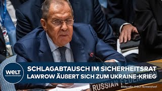 UNSICHERHEITSRAT Showdown in New York Sergej Lawrow äußert sich zum Krieg in der Ukraine [upl. by Modern276]