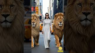 cool lady and lions2 agt americasgottalent [upl. by Nilhtac]