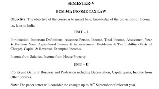 Bcom semester 5 subject Income Tax law Syllabus and important questions for good markspuuniversity [upl. by Divadnoj]