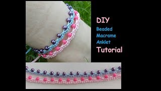 How to Make a Beaded Macrame Anklet Ankle Bracelet Tutorial [upl. by Ardy]