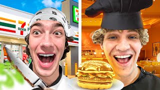 Eating CHEAP VS EXPENSIVE Food Challenge Ft Baylen Levine [upl. by Nelubez827]