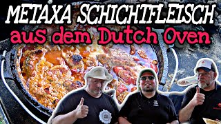 Griechisches Metaxa Schichtfleisch aus dem Dutch Oven [upl. by Hayidan]