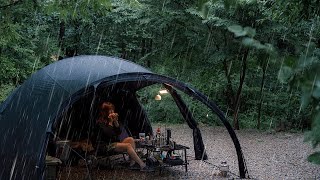 Camping in heavy rain in the forest where rain like water bombs falls nonstop Rain ASMR [upl. by Ebbie]