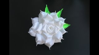 The decoration on the comb Kanzashi  White Rose  Grosgrain Rose [upl. by Hankins972]