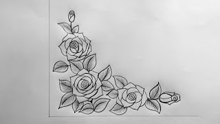 Rose Flower Corner Design  Border Design  Rose Drawing [upl. by Ahsiner]