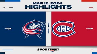 NHL Highlights  Blue Jackets vs Canadiens  March 12 2024 [upl. by Ellednahc]