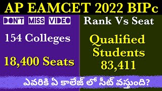 AP EAMCET 2022 Bipc rank vs seat  colleges amp seats in one video  Ap Eamcet 2022 Bipc Cutoff Ranks [upl. by Arluene]