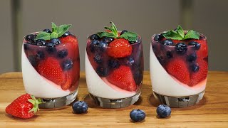 Strawberry amp blueberry panna cotta dessert in cups [upl. by Tench]