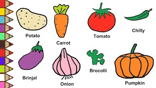 Draw and color vegetable for Kids Children learn vegetable names [upl. by Halsted]