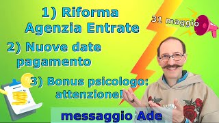 Nuove date pagamento Inps adi  Riforma Agenzia entrate  Bonus Psicologo attenzione alla data [upl. by Christensen]