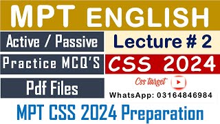 CSS MPT 2024  Lecture  2  English  Active and Passive Voice MCQS  CSS Screening Test  FPSC [upl. by Biancha346]