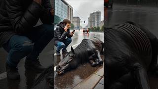 Man saved Weak black horse shorts animals weakanimals horse [upl. by Lanfri]