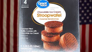 Great Value Chocolate Ice Cream Stroopwafel Caramel Sandwiches Review [upl. by Enalahs]