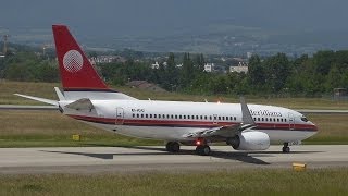 FullHD Meridiana Boeing 737700WL landing taxi and takeoff at GenevaGVALSGG [upl. by Parrisch]