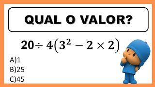 ✅ Qual o valor de 20 ÷ 4 3²  2x2❓ auladematematica [upl. by Kciredes]