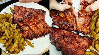 Costillas de cerdo al horno DELICIOSAS TIERNAS con BBQ  RECETA en 3 PASOS FÁCIL y RÁPIDA [upl. by Veator]