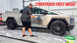 Tesla Cybertruck First Wash 4500 Miles Of Road Grime Salt amp Bugs [upl. by Enywtna]