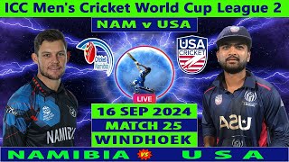 Namibia vs USA  NAM vs USA  Match 25 of ICC Mens Cricket World Cup League 2  Cricket Info Live [upl. by Naujit]