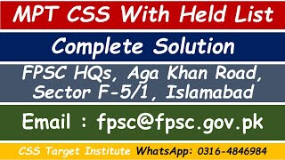 CSS MPT 2024 With held list Candidates Solution  FPSC  CSS  MPT [upl. by Nahsez]