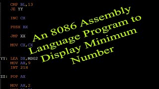 An 8086 ASSEMBLY LANGUAGE PROGRAM TO DISPLAY MINIMUM NUMBER [upl. by Sutelc]