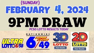 Lotto Result Today 9pm draw February 4 2024 658 649 Swertres Ez2 PCSOlotto [upl. by Anitsirhc]