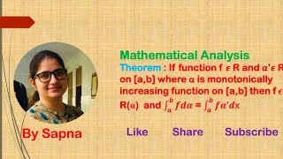 If function f and a is in R then f is in Ra Riemann Stieltjes Integral  by Sapna [upl. by Anabelle430]