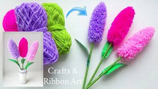 Easy Woolen Flower Making Idea  How to Make Beautiful Lavender Flower  Amazing Woolen Crafts [upl. by Helbon]