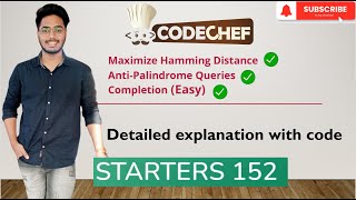 Codechef  Starters 152  B  C  D  AntiPalindrome Queries  Completion Easy  Editorial [upl. by Oirram842]