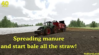 Spreading Manure and bale straw No Mans Land Ep40 FS22 [upl. by Berkshire]