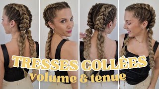 TUTO TRESSE FACILE 2024 ♡ ASTUCE BELLE COIFFURE TRESSES COLLEES simple a faire soi meme avec VOLUME [upl. by Maury]